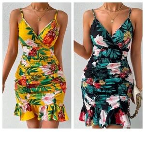 LAST CHANCE❗️SHEIN Tropical Floral Ruched Spaghetti Strap Mini Dress bundle of 2
